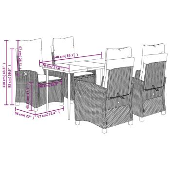 5-tlg. Garten-Essgruppe mit Kissen Schwarz Poly Rattan