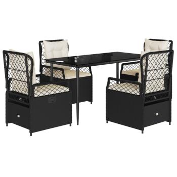 5-tlg. Garten-Essgruppe mit Kissen Schwarz Poly Rattan