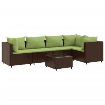 6-tlg. Garten-Lounge-Set mit Kissen Braun Poly Rattan