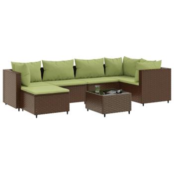 7-tlg. Garten-Lounge-Set mit Kissen Braun Poly Rattan