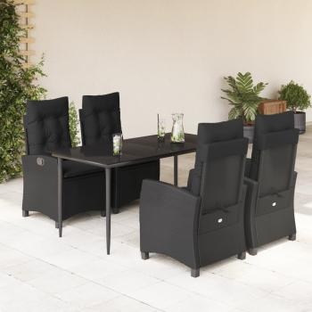 ARDEBO.de - 5-tlg. Garten-Essgruppe mit Kissen Schwarz Poly Rattan