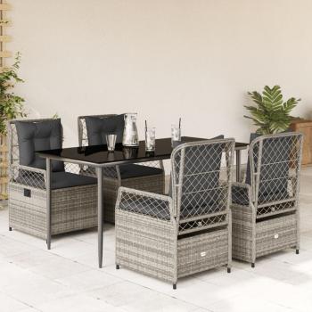 ARDEBO.de - 5-tlg. Garten-Essgruppe mit Kissen Grau Poly Rattan