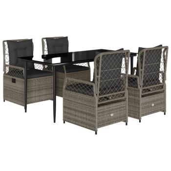 5-tlg. Garten-Essgruppe mit Kissen Grau Poly Rattan