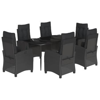 7-tlg. Garten-Essgruppe mit Kissen Schwarz Poly Rattan