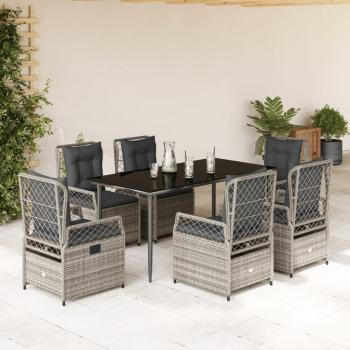 ARDEBO.de - 7-tlg. Garten-Essgruppe mit Kissen Grau Poly Rattan