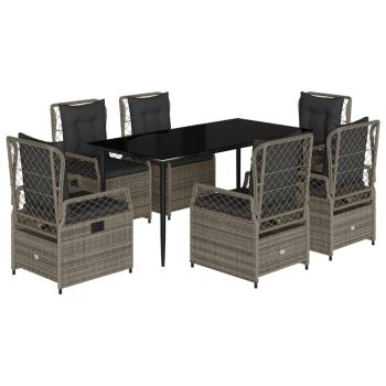 7-tlg. Garten-Essgruppe mit Kissen Grau Poly Rattan