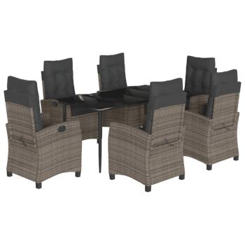 ARDEBO.de - 7-tlg. Garten-Essgruppe mit Kissen Grau Poly Rattan
