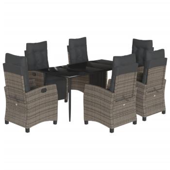 7-tlg. Garten-Essgruppe mit Kissen Grau Poly Rattan