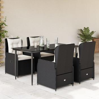 ARDEBO.de - 5-tlg. Garten-Essgruppe mit Kissen Schwarz Poly Rattan