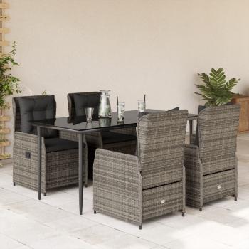 ARDEBO.de - 5-tlg. Garten-Essgruppe mit Kissen Grau Poly Rattan