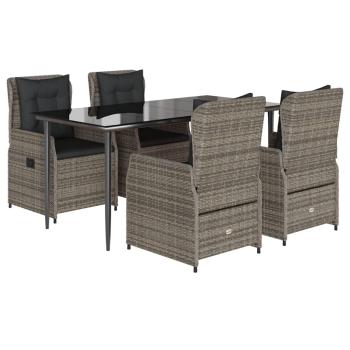 5-tlg. Garten-Essgruppe mit Kissen Grau Poly Rattan