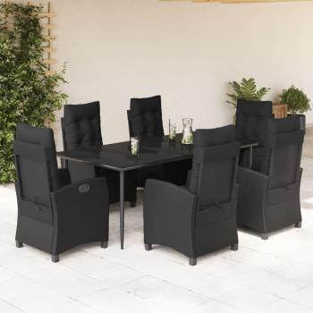 ARDEBO.de - 7-tlg. Garten-Essgruppe mit Kissen Schwarz Poly Rattan