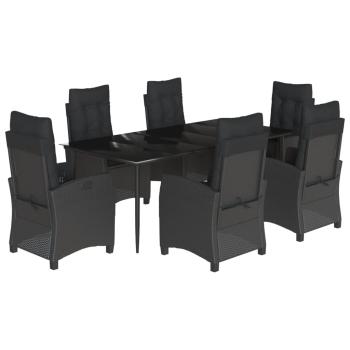 7-tlg. Garten-Essgruppe mit Kissen Schwarz Poly Rattan