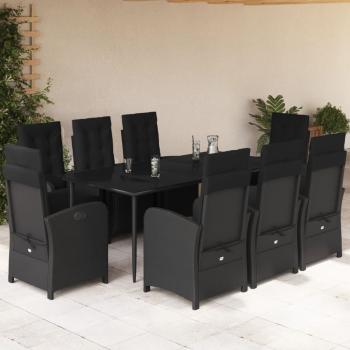 ARDEBO.de - 9-tlg. Garten-Essgruppe mit Kissen Schwarz Poly Rattan
