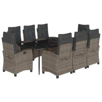9-tlg. Garten-Essgruppe mit Kissen Grau Poly Rattan