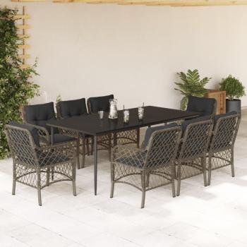 ARDEBO.de - 9-tlg. Garten-Essgruppe mit Kissen Grau Poly Rattan