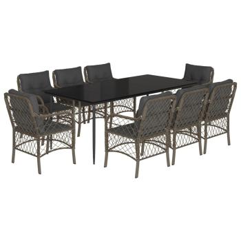 9-tlg. Garten-Essgruppe mit Kissen Grau Poly Rattan