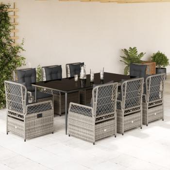ARDEBO.de - 9-tlg. Garten-Essgruppe mit Kissen Grau Poly Rattan