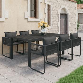 ARDEBO.de - 7-tlg. Garten-Essgruppe PVC Rattan Schwarz