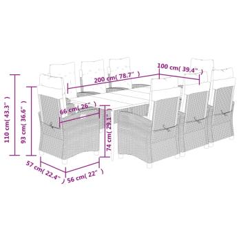 9-tlg. Garten-Essgruppe mit Kissen Grau Poly Rattan