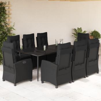 ARDEBO.de - 9-tlg. Garten-Essgruppe mit Kissen Schwarz Poly Rattan