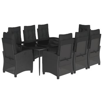 9-tlg. Garten-Essgruppe mit Kissen Schwarz Poly Rattan