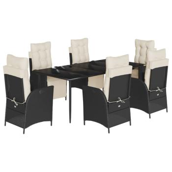 7-tlg. Garten-Essgruppe mit Kissen Schwarz Poly Rattan