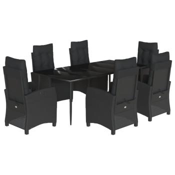 7-tlg. Garten-Essgruppe mit Kissen Schwarz Poly Rattan