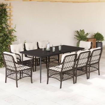 ARDEBO.de - 9-tlg. Garten-Essgruppe mit Kissen Braun Poly Rattan