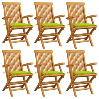 ARDEBO.de - Gartenstühle mit Hellgrünen Kissen 6 Stk. Massivholz Teak