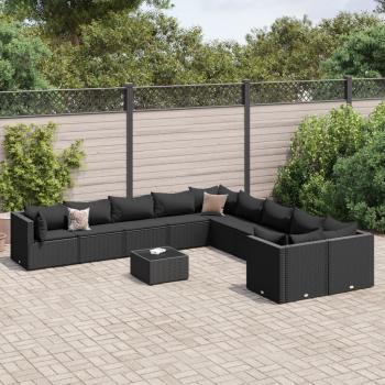 ARDEBO.de - 11-tlg. Garten-Sofagarnitur mit Kissen Schwarz Poly Rattan