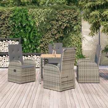 ARDEBO.de - 5-tlg. Garten-Essgruppe mit Kissen Grau Poly Rattan