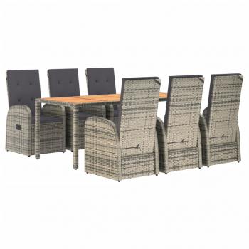 7-tlg. Garten-Essgruppe mit Kissen Grau Poly Rattan