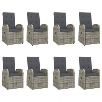 9-tlg. Garten-Essgruppe mit Kissen Grau Poly Rattan