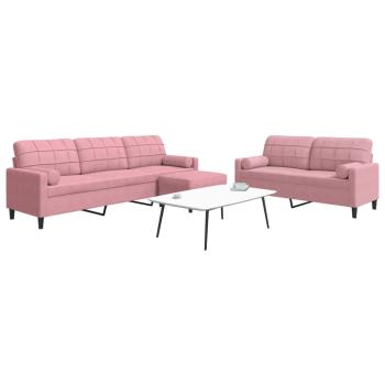 ARDEBO.de - 3-tlg. Sofagarnitur mit Kissen und Nackenrollen Rosa Samt