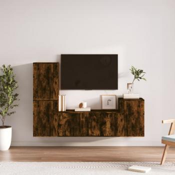 ARDEBO.de - 4-tlg. TV-Schrank-Set Räuchereiche Holzwerkstoff