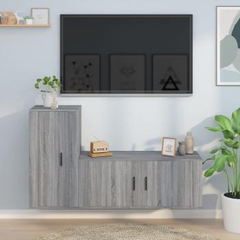 ARDEBO.de - 2-tlg. TV-Schrank-Set Grau Sonoma Holzwerkstoff