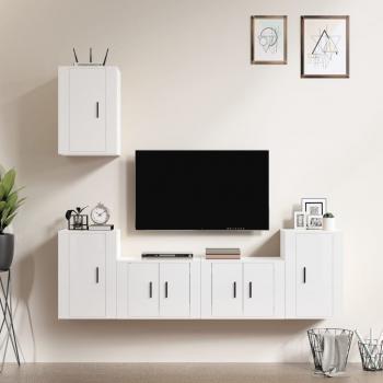 ARDEBO.de - 5-tlg. TV-Schrank-Set Hochglanz-Weiß Holzwerkstoff