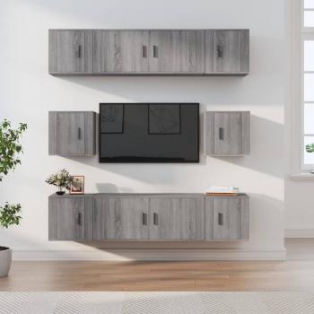 ARDEBO.de - 8-tlg. TV-Schrank-Set Grau Sonoma Holzwerkstoff