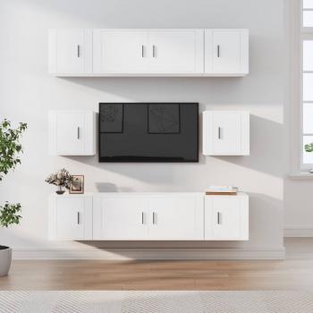 ARDEBO.de - 8-tlg. TV-Schrank-Set Weiß Holzwerkstoff