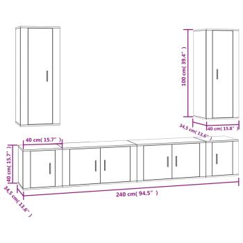 ARDEBO.de - 6-tlg. TV-Schrank-Set Hochglanz-Weiß Holzwerkstoff