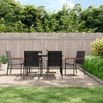 ARDEBO.de - 7-tlg. Garten-Essgruppe Schwarz Textilene und Stahl