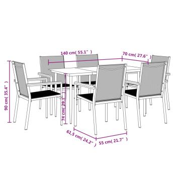 7-tlg. Garten-Essgruppe Schwarz Textilene und Stahl