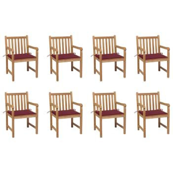 ARDEBO.de - Gartenstühle 8 Stk. mit Weinroten Kissen Massivholz Teak