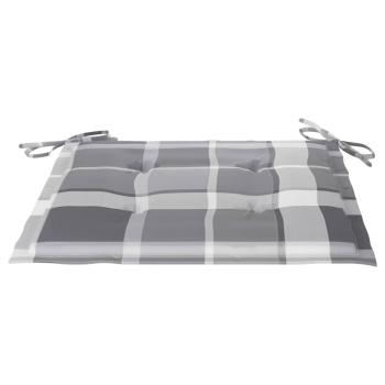 Gartenstühle 2 Stk. Graue Karomuster-Kissen Massivholz Teak