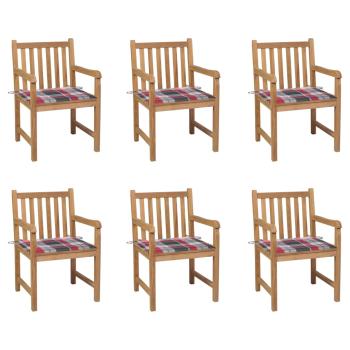 ARDEBO.de - Gartenstühle 6 Stk. Rote Karomuster-Kissen Massivholz Teak