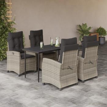 ARDEBO.de - 5-tlg. Garten-Essgruppe mit Kissen Hellgrau Poly Rattan