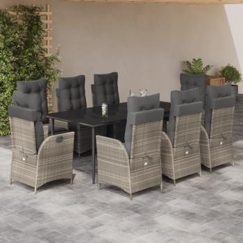 ARDEBO.de - 9-tlg. Garten-Essgruppe mit Kissen Hellgrau Poly Rattan