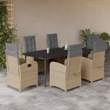 ARDEBO.de - 7-tlg. Garten-Essgruppe mit Kissen Beigemischung Poly Rattan