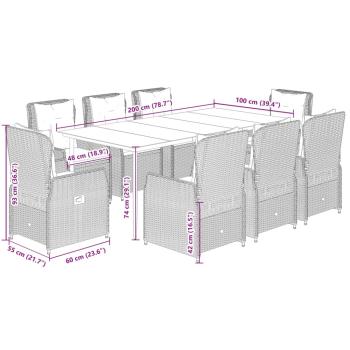 9-tlg. Garten-Essgruppe mit Kissen Hellgrau Poly Rattan